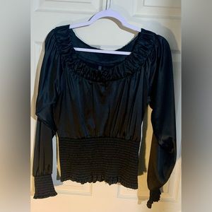 Nine West Black Satin Long Sleeve Blouse Top size S